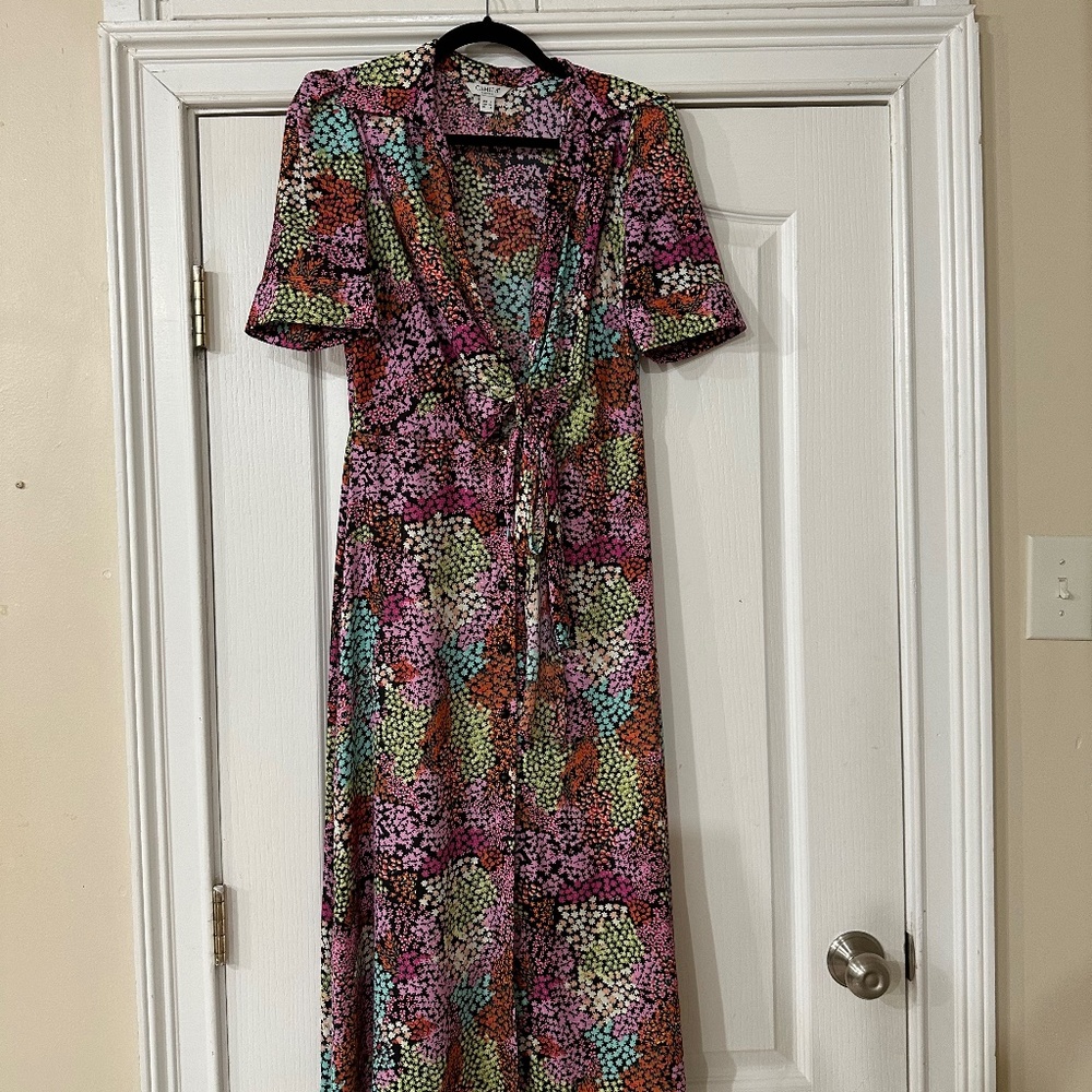 floral tie front midi dress